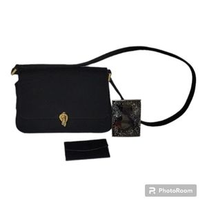 Crouch & Fitzgerald Black and Gold Vintage Shoulder Bag